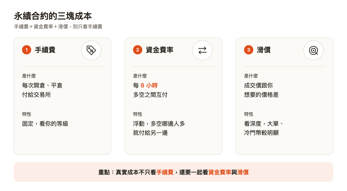 永續合約三塊成本：手續費＋資金費率＋滑價