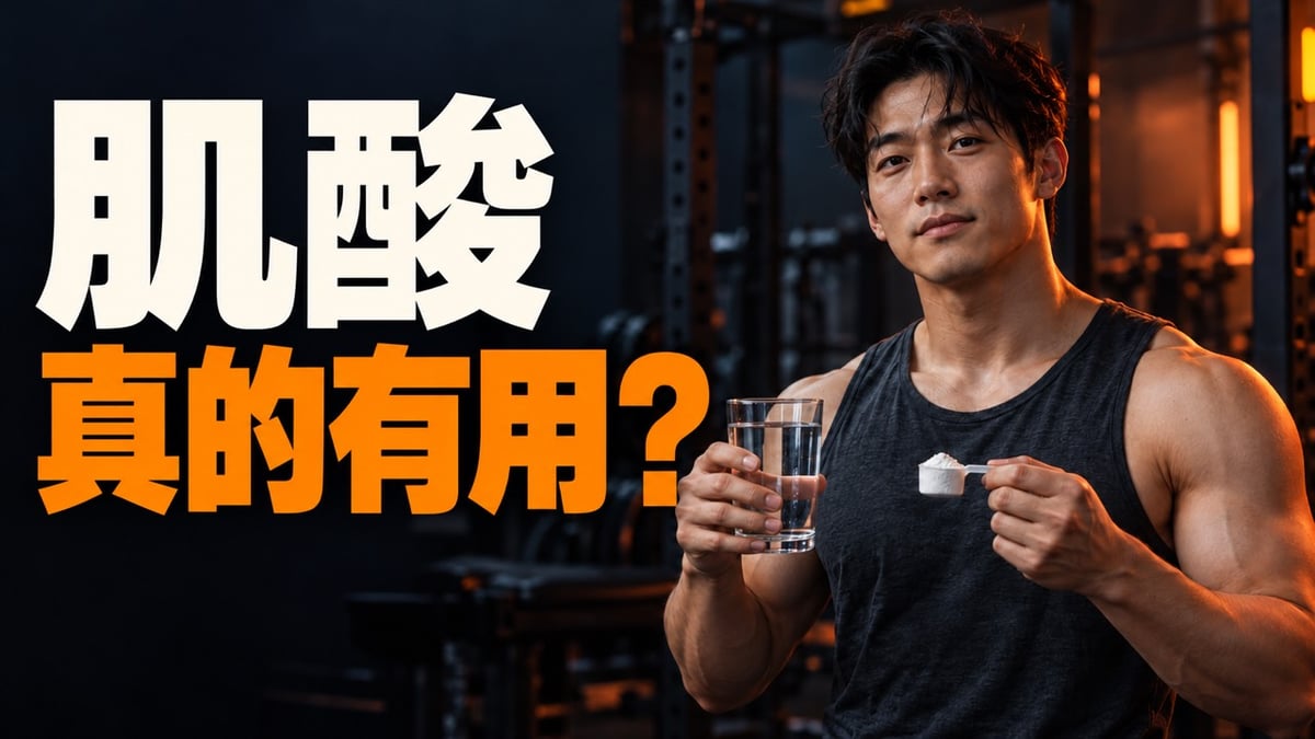 健身男子拿水與肌酸粉，左側超大字肌酸真的有用？