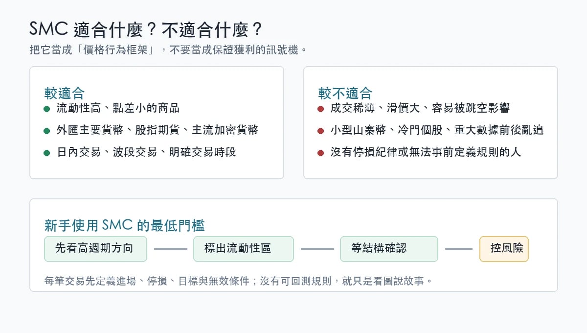 SMC 適用市場與限制整理圖