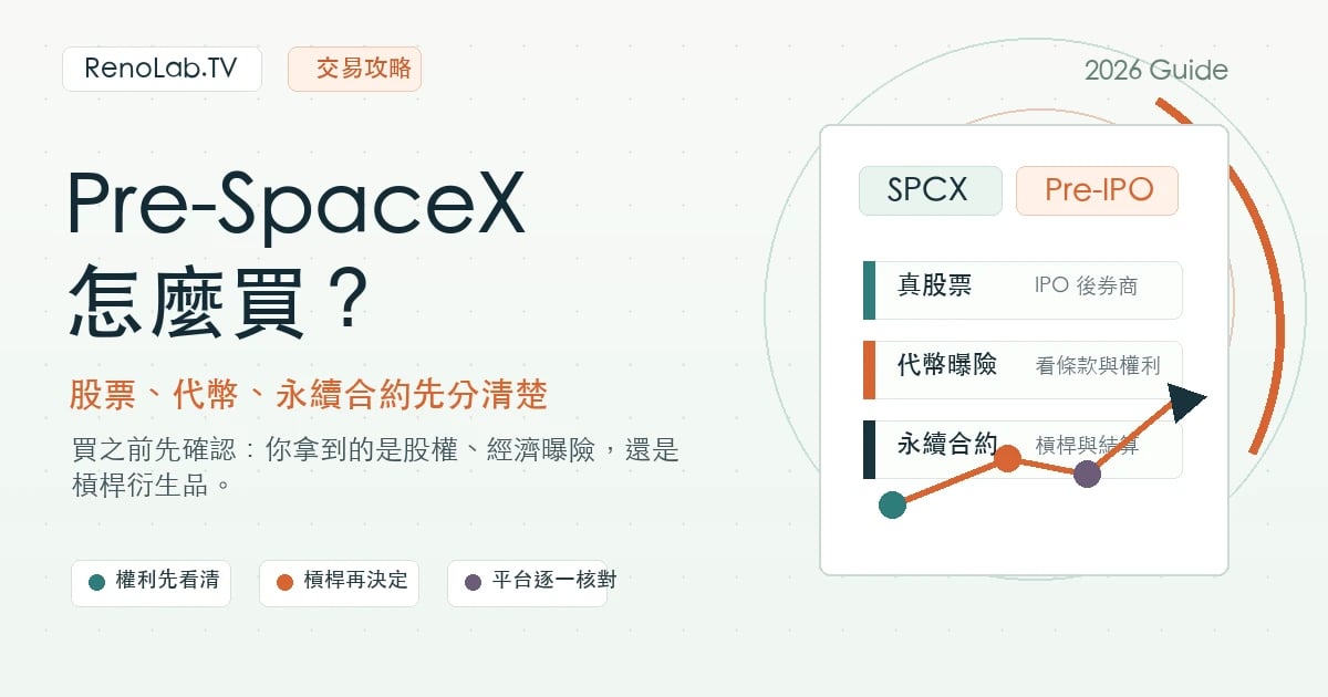 Pre-SpaceX 股票怎麼買封面圖，整理 SpaceX pre-IPO 代幣、永續合約與交易所路徑