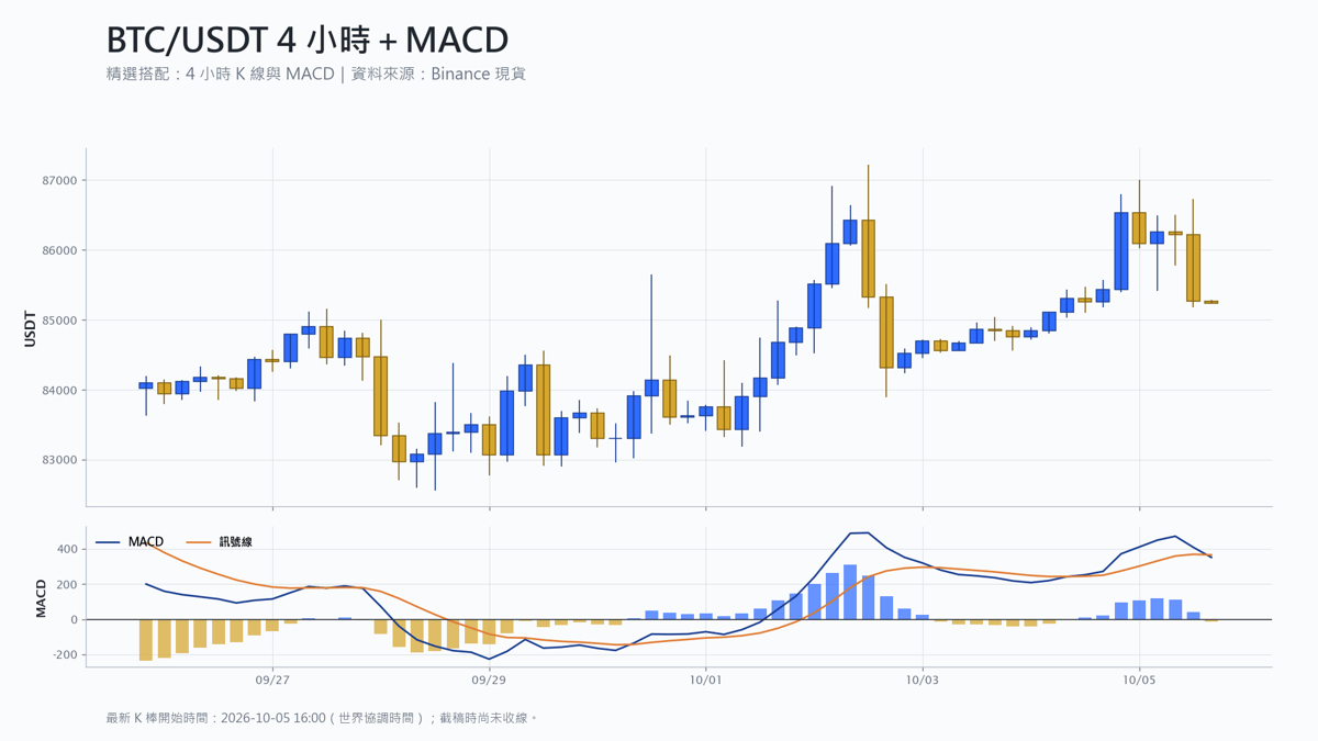 比特幣 4 小時 K 線搭配 MACD 技術分析