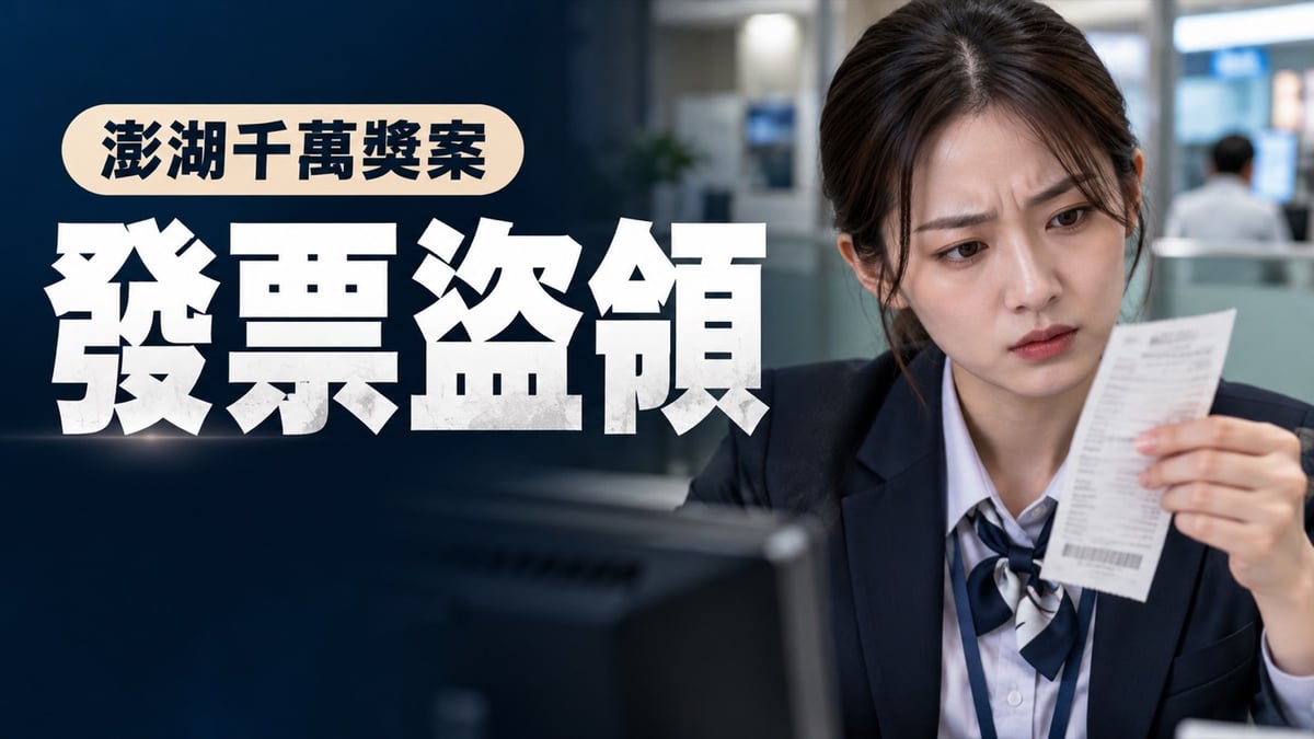 澎湖發票盜領案封面示意：銀行人員檢視千萬中獎發票，標題為發票盜領