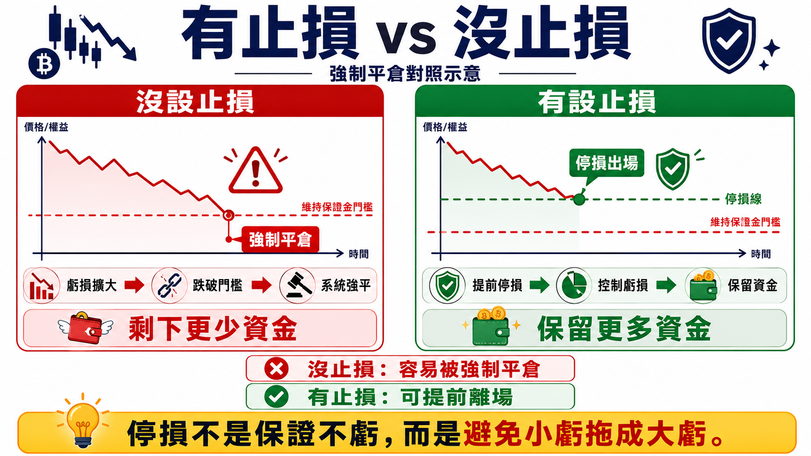 停損的作用就是趕在強平之前,先照你設定的價格出場