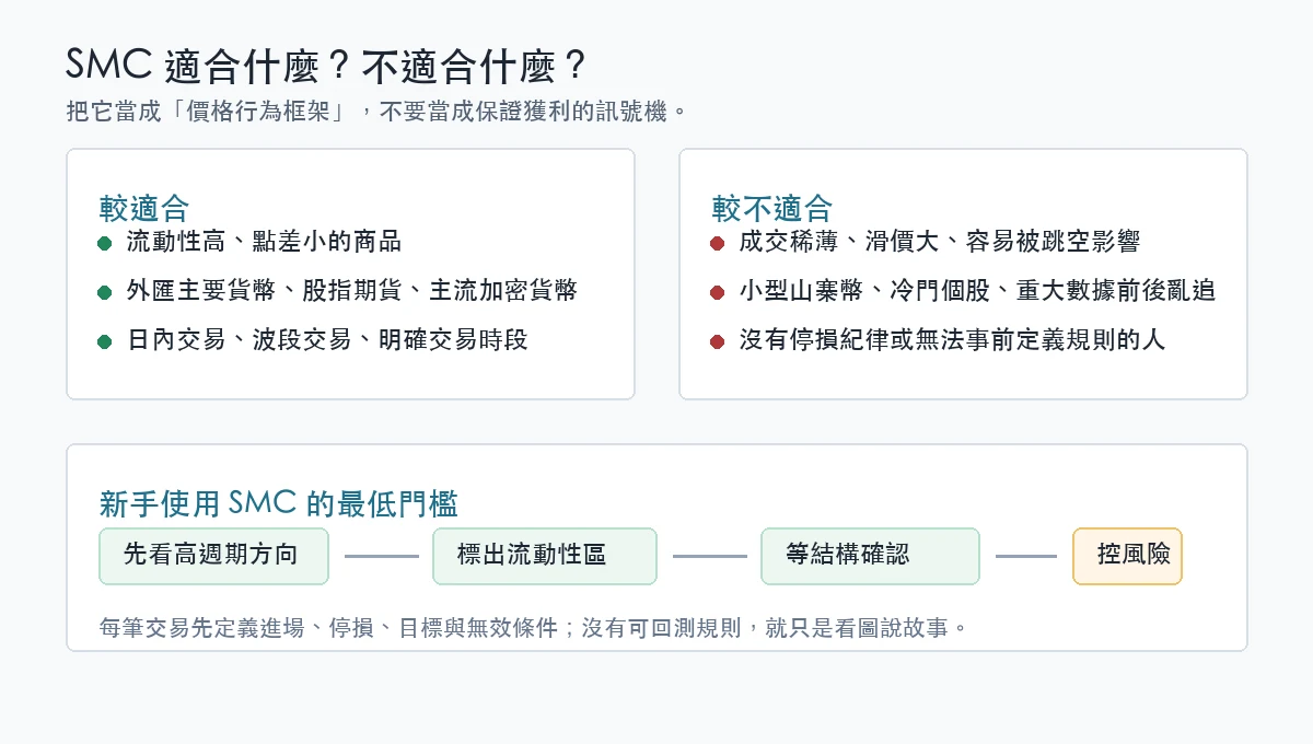 SMC 適用市場與限制整理圖