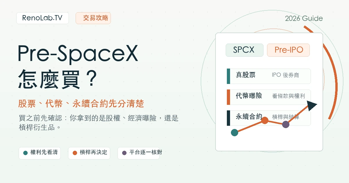 Pre-SpaceX 股票怎麼買封面圖，整理 SpaceX pre-IPO 代幣、永續合約與交易所路徑