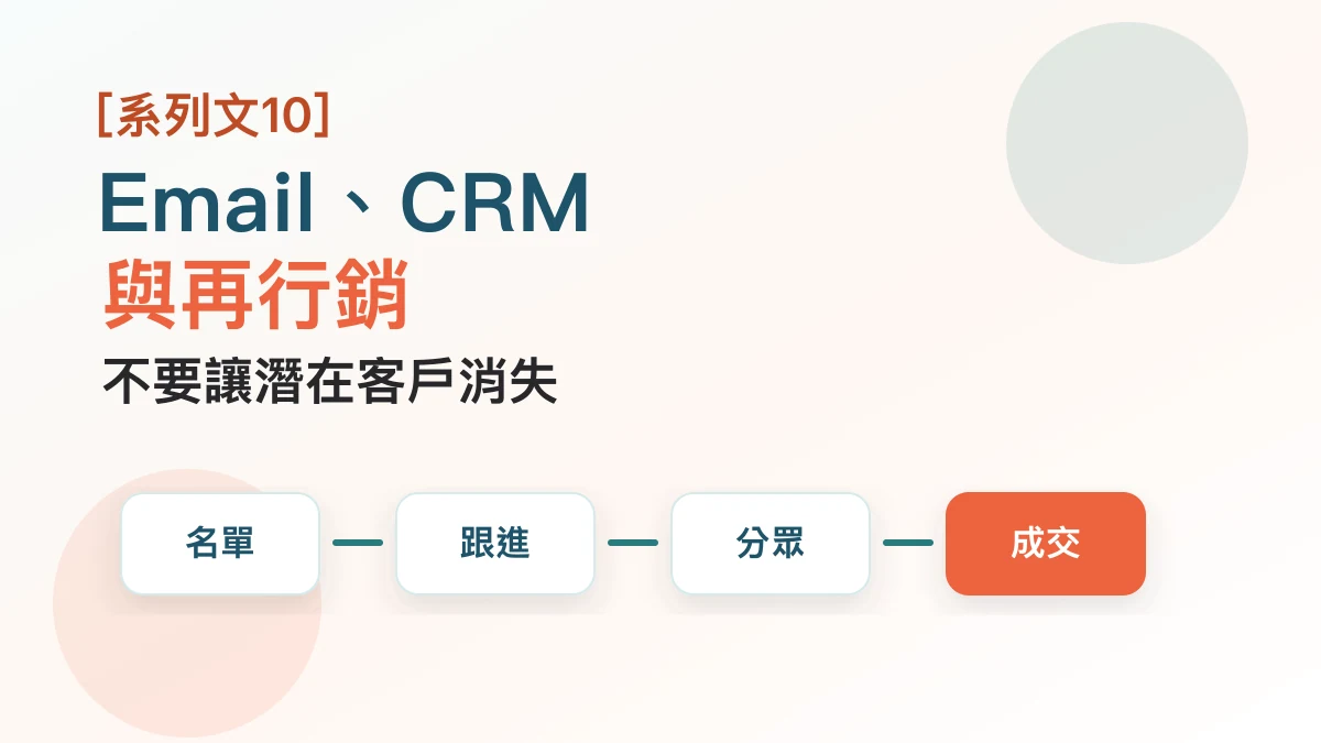 AI 產品 Email、CRM 與再行銷入門封面圖，提醒不要讓潛在客戶消失
