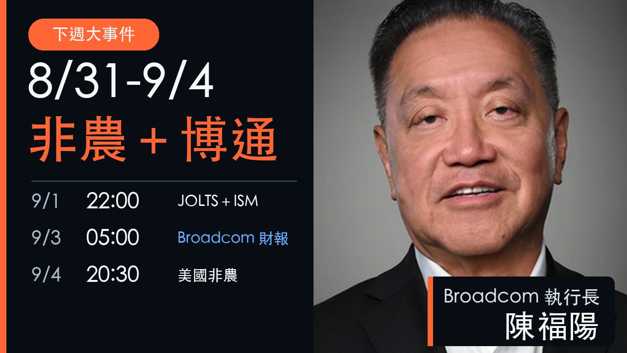 8月31日至9月4日下週大事件，非農、Broadcom財報與美國就業數據