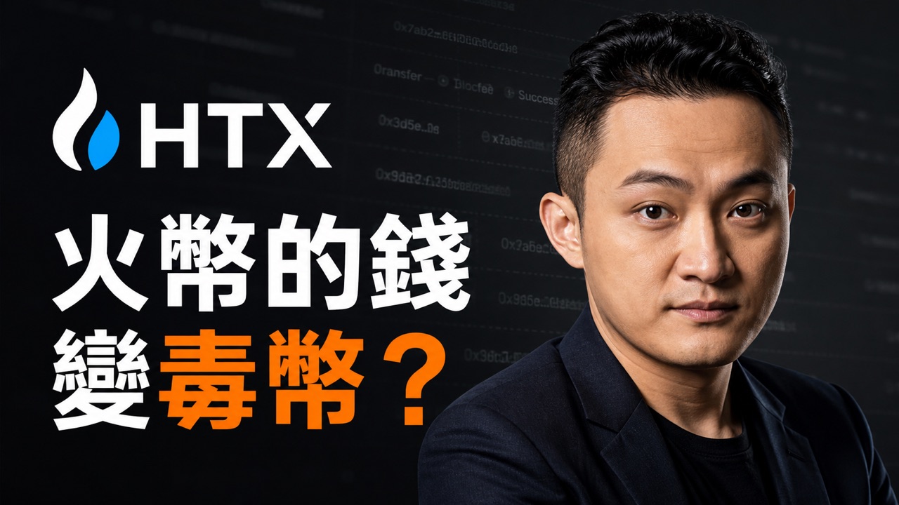 孫宇晨與 HTX 標誌，主標題火幣的錢變毒幣
